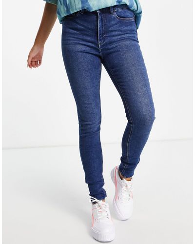 Noisy May Callie - jean skinny taille haute - délavage moyen - Bleu