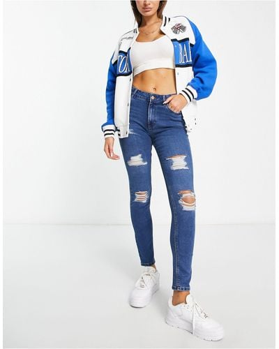 New Look Ripped Skinny Jeans - Blue