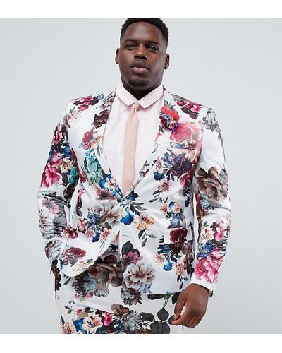 ASOS Plus Wedding Skinny Suit Jacket With Floral Print - White