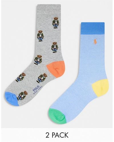 Polo Ralph Lauren 2 Pack Socks With All Over Bear Logo - White