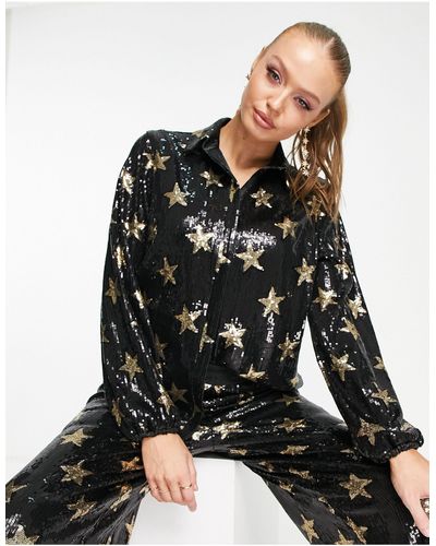 Twisted Wunder Camicia oversize con stampa a stelle di paillettes - Nero
