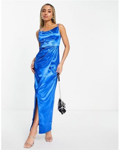 UNIQUE21 Prom Satin Maxi Prom Dress - Blue