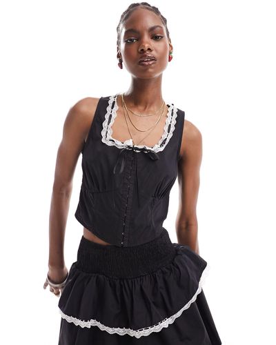 Daisy Street Top corset d'ensemble style champêtre à bordures dentelle - Noir