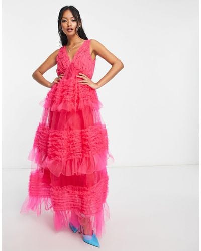 Amy Lynn Honour Tiered Tulle Maxi Dress - Pink