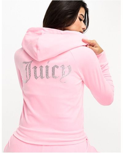 Juicy Couture Sweat d'ensemble à capuche en velours avec fermeture éclair - bonbon coton - Rose