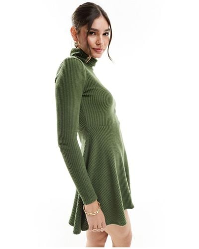 Miss Selfridge High Neck Ribbed Dress - Green