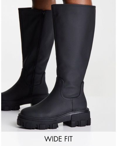 ASOS Wide fit - carla - bottes plates chunky hauteur genoux - Noir