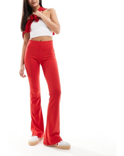 Bershka High Waisted Fla Trousers - Red