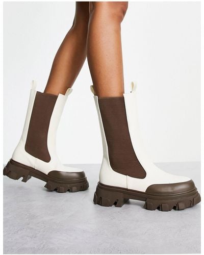 Public Desire Public Desire Exclusive Wide Fit Kira Calf Length Chelsea Boots With Contrast Sole - Multicolor