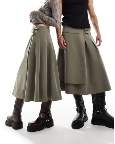 Reclaimed (vintage) Genderless Tailored Kilt Skirt With Buckle - Black