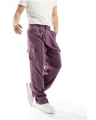 ASOS Pantalon taille haute ultra large élégant avec poches cargo et fines rayures - Violet