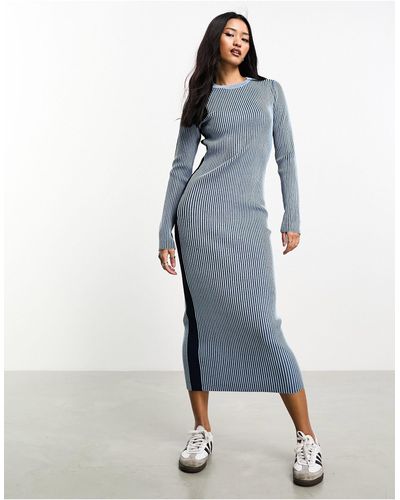 Pimkie Knitted Rib Midaxi Jumper Dress - Blue