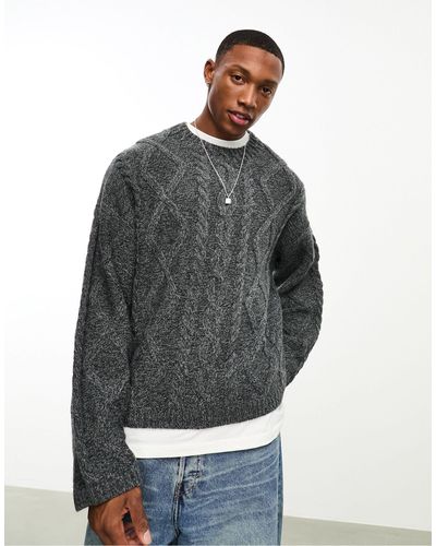 ASOS Wool Mix Heavyweight Knitted Cable Jumper - Grey