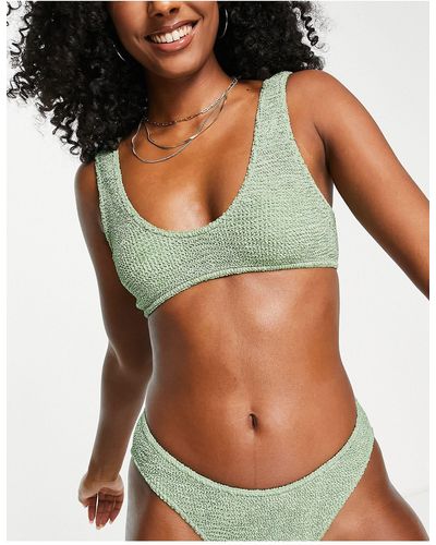 ASOS Mix And Match Crinkle Skinny Scoop Crop Bikini Top - Green