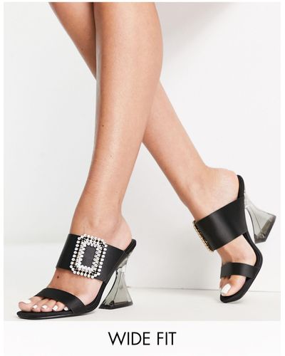 Glamorous Flare Heel Sandal With Embellished Detail - White