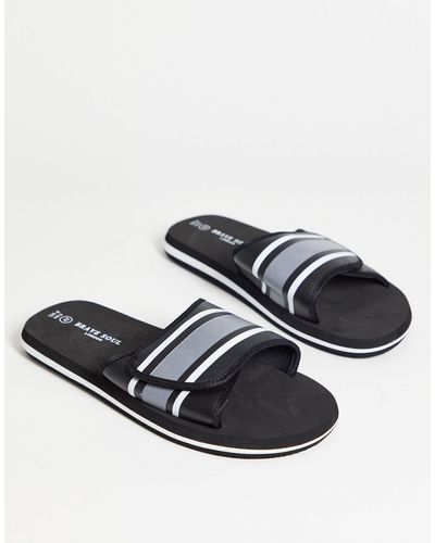 Brave Soul – gestreiftes slider mit klettverschluss-riemen - Schwarz