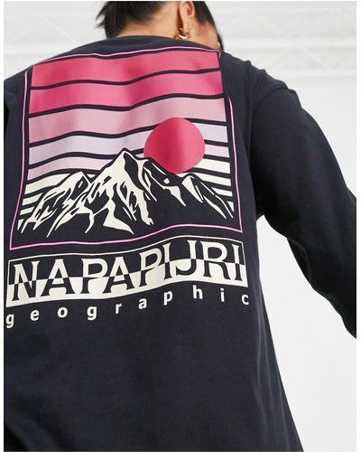 Napapijri S-chalk - T-shirt Met Lange Mouwen En Bergprint Op - Zwart