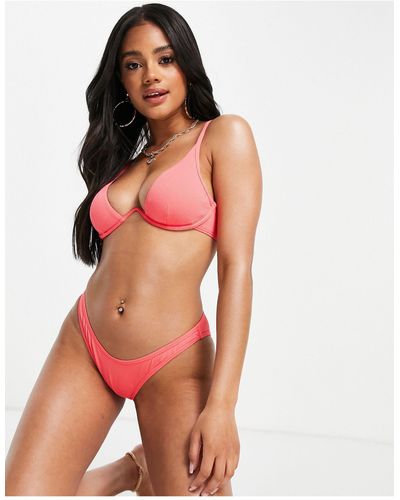 New Look – strukturiertes bikinioberteil mit durchgehendem bügel - Pink