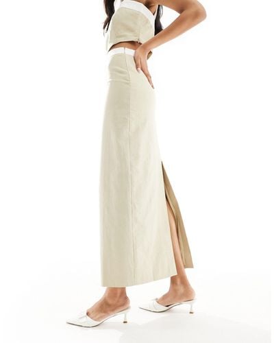 4th & Reckless Linen Look Contrast Trim Column Maxi Skirt Co-ord - White