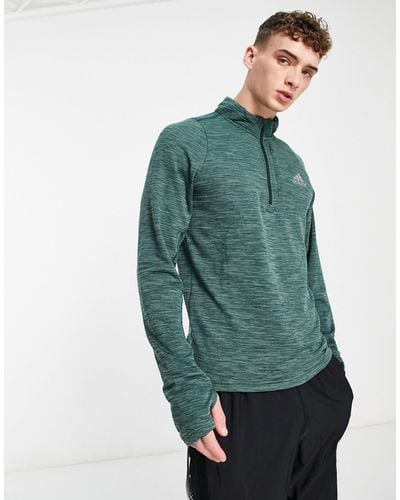 adidas Originals Adidas Running Run Icons Long Sleeve 1/4 Zip Sweat - Green
