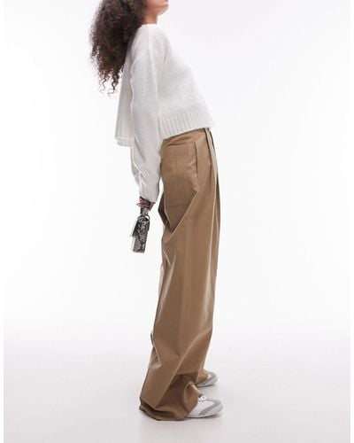 TOPSHOP High Waisted Chino Trousers With Utility Pockets - Natural