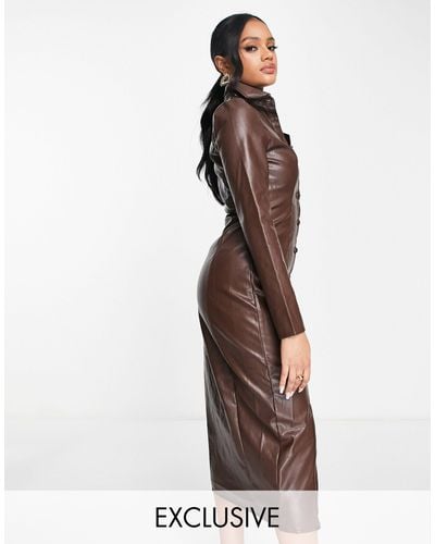 Missguided Faux Leather Midi Dress - Brown
