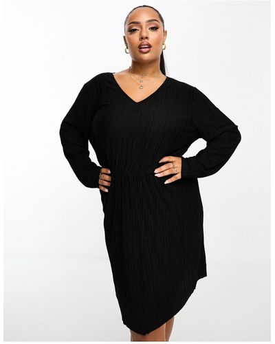 Vero Moda Plisse Long Sleeve Mini Dress - Black