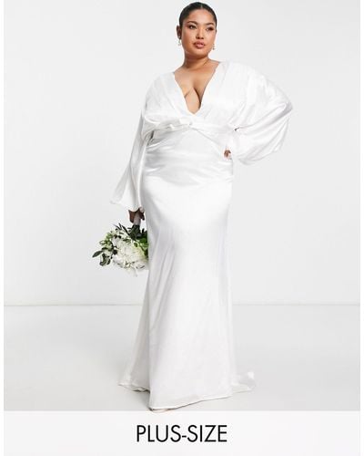 Yaura Vestito lungo da sposa color avorio con maniche kimono - Bianco