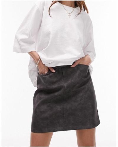 TOPSHOP Leather Look 90s Length Zip Detail Skirt - White