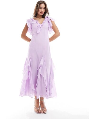 ASOS Godet Frill Midaxi Dress - Purple