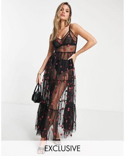 LACE & BEADS Exclusive Sheer Tulle Overlay Dress - Black