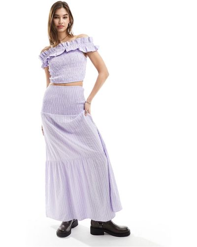 Glamorous Jupe d'ensemble longue et rayée à volants étagés et taille froncée - Violet