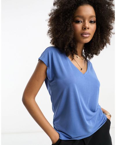 Vila Slinky V Neck T-shirt - Blue