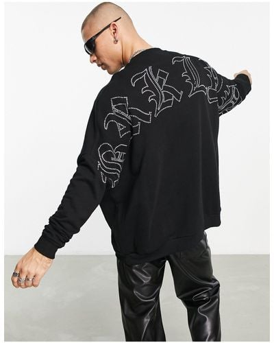 ASOS Extreme Oversized Sweatshirt With Brooklyn Diamante Back Print - Black
