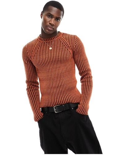 ASOS Knitted Muscle Plated Rib Jumper - Red