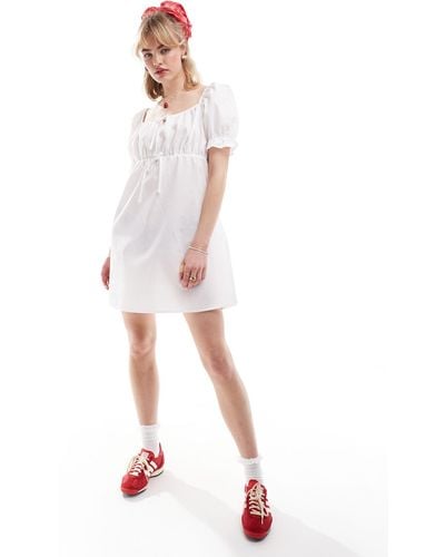 Reclaimed (vintage) Milkmaid Mini Dress With Puff Sleeve - White