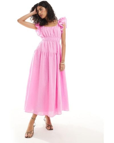 Forever New Ruffle Shoulder Midaxi Dress - Pink