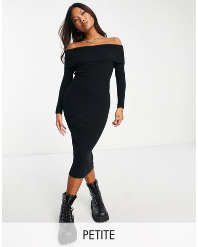 New Look Bardot Ribbed Midi Dress - Black