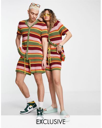 Reclaimed (vintage) Inspired – gestreifte unisex-shorts im häkeldesign, kombiteil - Mehrfarbig