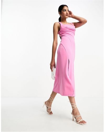 ASOS Square Neck Twist Back A-line Midi Dress - Pink