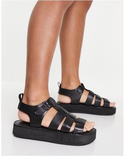 Office Fisherman Leather Chunky Sandals - Black