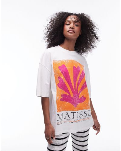 TOPSHOP T-shirt oversize écru con grafica "henri matisse" art museum - Rosso