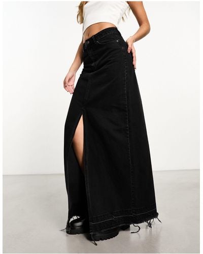 ASOS Denim Maxi Skirt With Double Split - Black