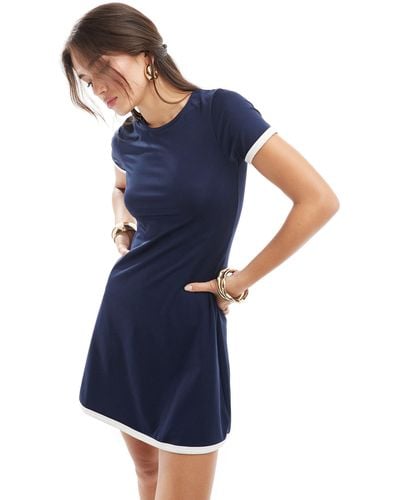 Pieces Sport Core Mini Dress With Contrast Trim - Blue