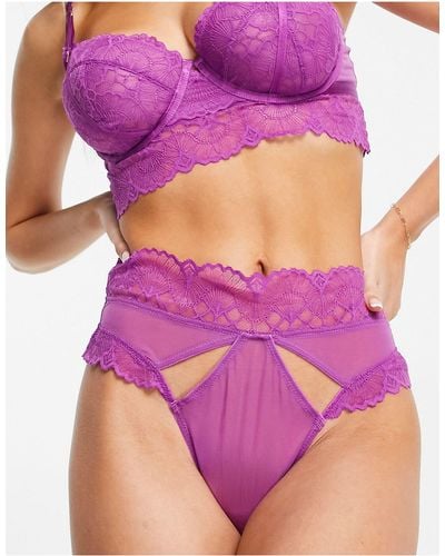 Wolf & Whistle Exclusive Lace Trim Mesh High Waist Cut Out Thong - Pink