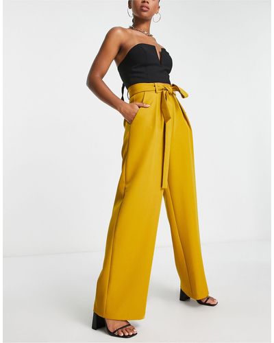 ASOS Belted Wide Leg Trouser - Yellow
