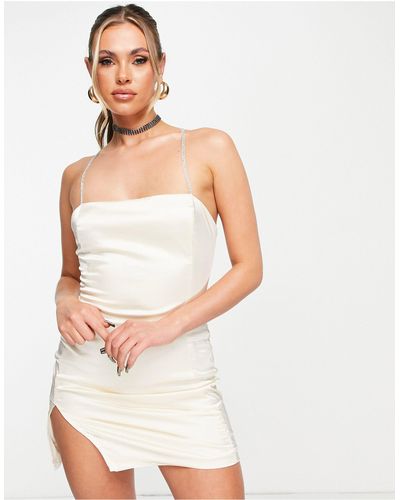 Femme Luxe Mini Dress With Diamante Straps - White