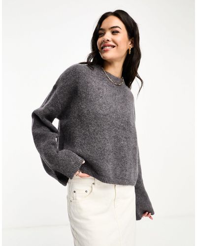 ASOS Crew Neck Sweater With Wide Cuff And Split - Gray