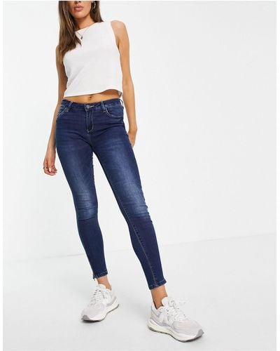 Noisy May High Waisted Ankle Grazer Skinny Jeans - Blue