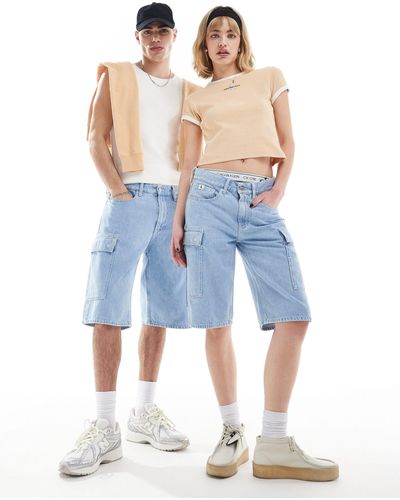 Calvin Klein Unisex 90s Cargo Skater Shorts - Blue